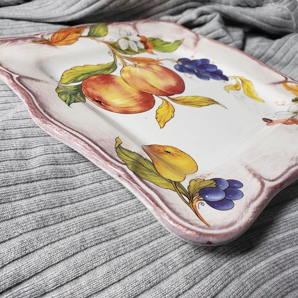 Sur La Table Square Shaped 9"x9" Fruit Peach Grape Floral 9x9 Plate AS IS - Picture 5 of 11